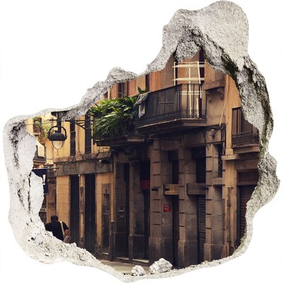 Zelfklevende muursticker 3D gat De charmante straatjes van Barcelona