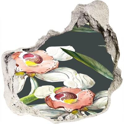 Zelfklevende muursticker 3D gat Bloemen in beton