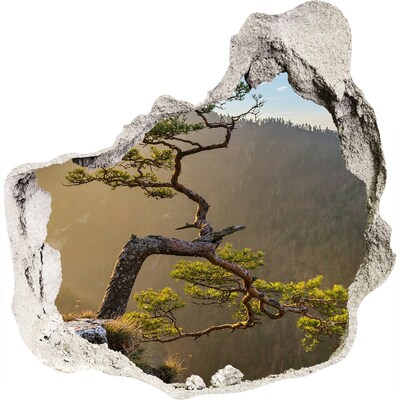 3D wandsticker gat in de muur Berglandschap met een boom