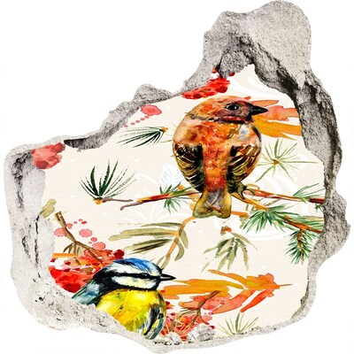 Zelfklevende muursticker 3D gat Vogels in een boslandschap