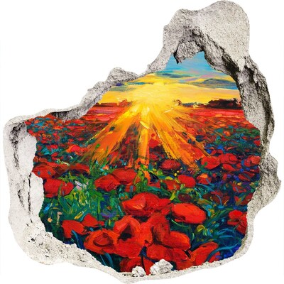 Zelfklevende muursticker 3D gat Bloemenweide in de zon