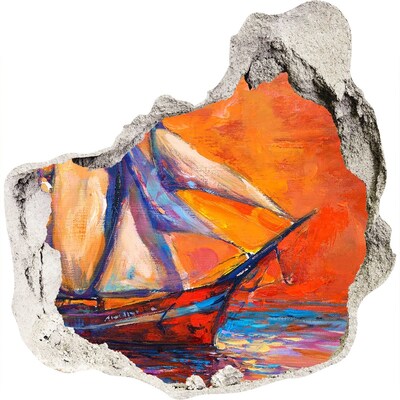 3D muursticker effect gat in de muur Zonsondergang op zee