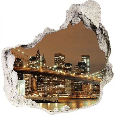 Zelfklevende muursticker 3D gat De skyline van New York 's nachts