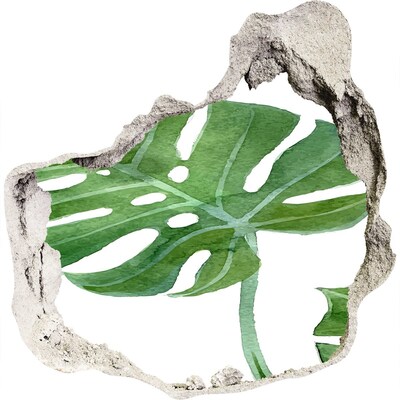 3D wandsticker gat in de muur Groene monstera in beton