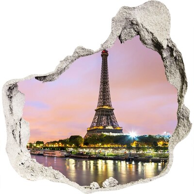 3D wandsticker gat in de muur De Eiffeltoren bij zonsondergang