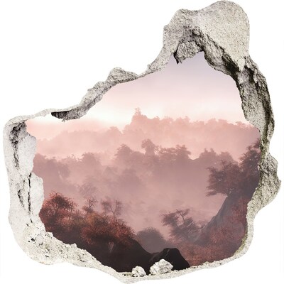 3D wandsticker gat in de muur Berglandschap in de ochtend