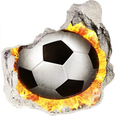 Zelfklevende muursticker 3D gat Voetbal in vuur en vlam