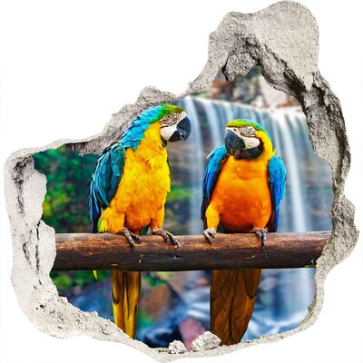 Zelfklevende muursticker 3D gat Paradijspapegaaien bij de waterval