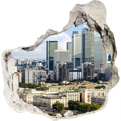 3D wandsticker gat in de muur Uitzicht op de moderne stad