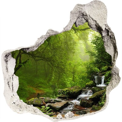 Zelfklevende muursticker 3D gat Groen bos met een waterval