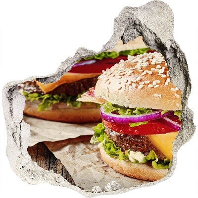 3D wandsticker gat in de muur Sappige hamburger van Hole-in-the-Wall