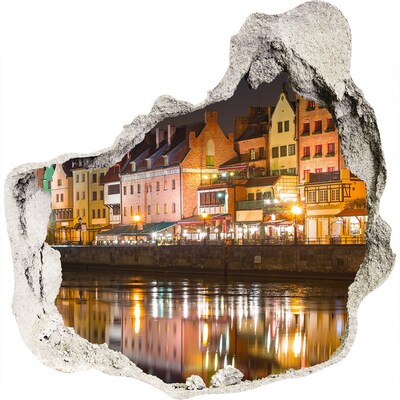 Zelfklevende muursticker 3D gat Een charmante haven 's nachts