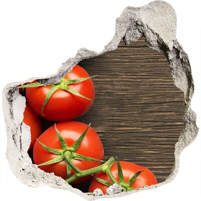 3D muursticker effect gat in de muur Verse tomaten in een beschadigde muur