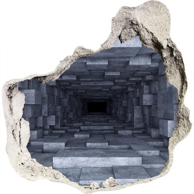 3D muursticker effect gat in de muur Diepe tunnel in beton