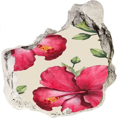 3D wandsticker gat in de muur Hibiscusbloemen door een gat in de muur
