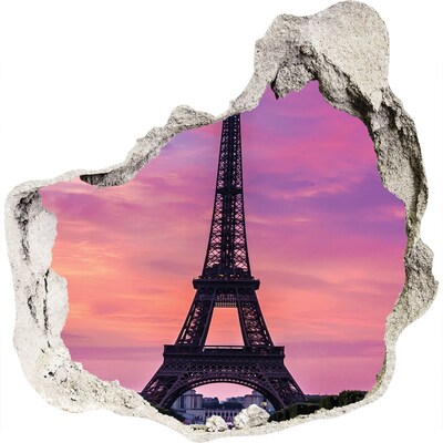 Zelfklevende muursticker 3D gat De Eiffeltoren bij zonsondergang
