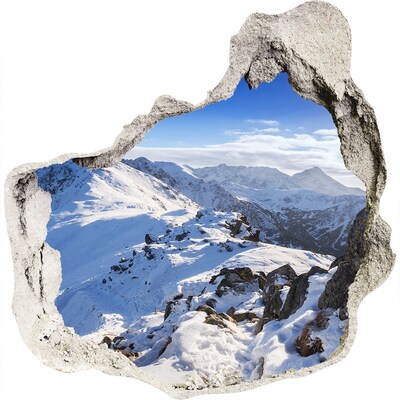 3D muursticker effect gat in de muur Berglandschap in winterse tinten