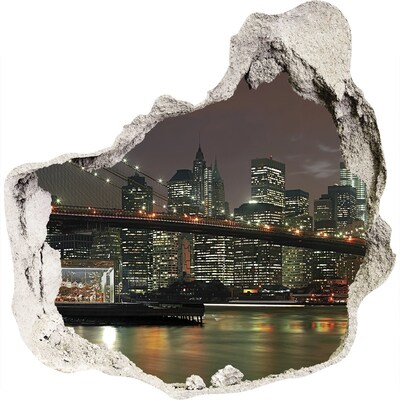 3D wandsticker gat in de muur New York 's nachts, gezien door een gat in de muur.