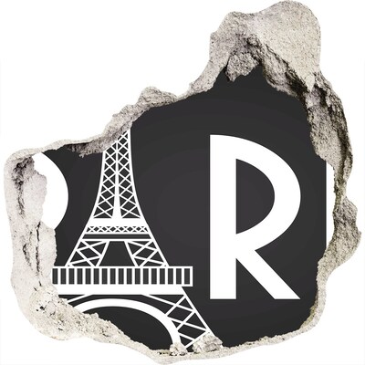Zelfklevende muursticker 3D gat De Eiffeltoren in ruïnes