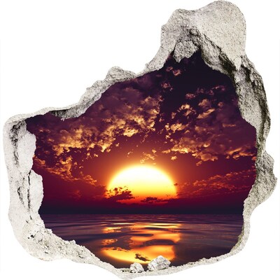 Zelfklevende muursticker 3D gat Zonsondergang boven de zee