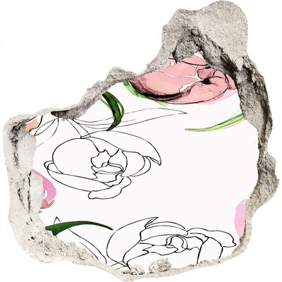 3D muursticker effect gat in de muur Een bloemenmuurschildering achter een beschadigde muur