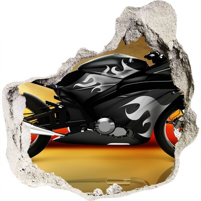 3D muursticker effect gat in de muur Motorfiets in brand