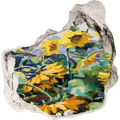 3D wandsticker gat in de muur Zonnebloemen in de tuin