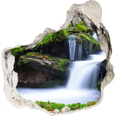 3D muursticker effect gat in de muur Waterval in het bos