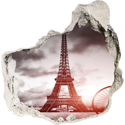 Zelfklevende muursticker 3D gat De Eiffeltoren in Parijs