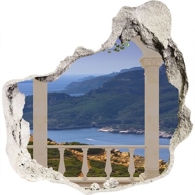 3D muursticker effect gat in de muur Uitzicht op de pittoreske baai