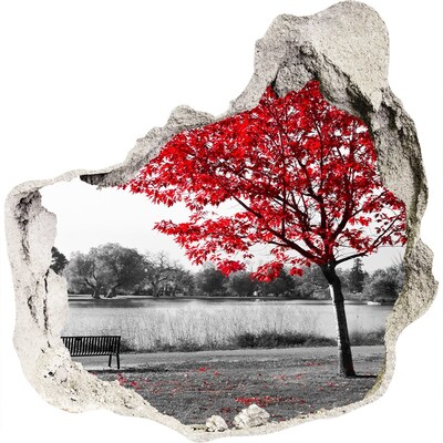 3D wandsticker gat in de muur De herfst in het park