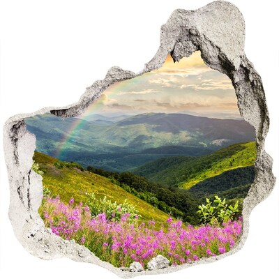 Zelfklevende muursticker 3D gat Regenboog berglandschap