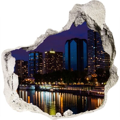 Zelfklevende muursticker 3D gat Nachtpanorama van de stad