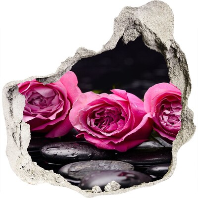 3D muursticker effect gat in de muur Bloemen in een betonnen gat