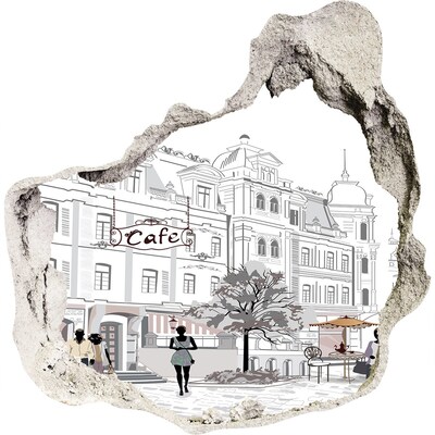 3D muursticker effect gat in de muur café in Europese stijl