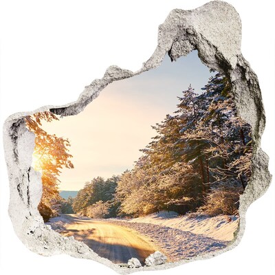 Zelfklevende muursticker 3D gat Winterlandschap in het bos