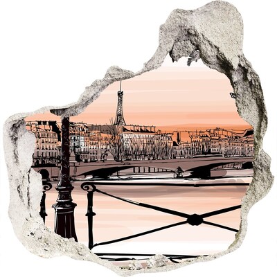 3D wandsticker gat in de muur Parijse zonsondergang