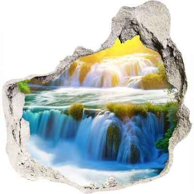 3D muursticker effect gat in de muur Watervallen in de zon