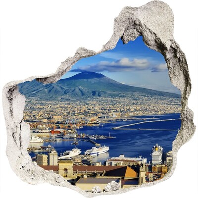Zelfklevende muursticker 3D gat Uitzicht op Napels met de Vesuvius op de achtergrond.