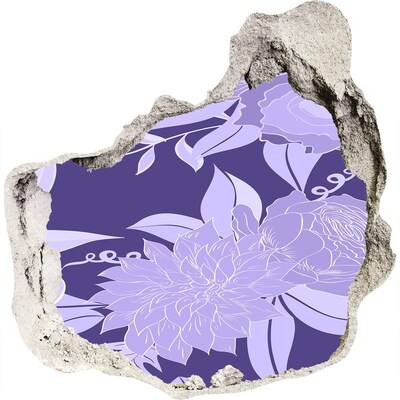 Zelfklevende muursticker 3D gat Bloemenmotief op een paarse achtergrond