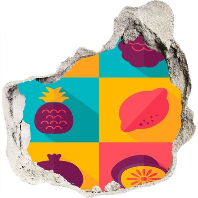 Zelfklevende muursticker 3D gat Fruitmuurschildering in een gat in de muur