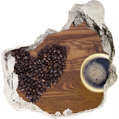 3D muursticker effect gat in de muur Koffie en een hart vol bonen