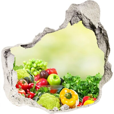 3D muursticker effect gat in de muur Fruit en groenten in de tuin