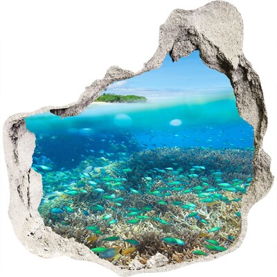 3D wandsticker gat in de muur Onderwaterparadijs