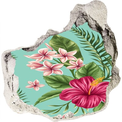 3D wandsticker gat in de muur Tropisch paradijs met bloemen