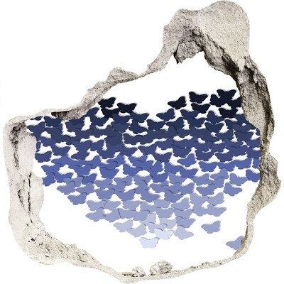 3D muursticker effect gat in de muur Vlinders in de blauwe diepte