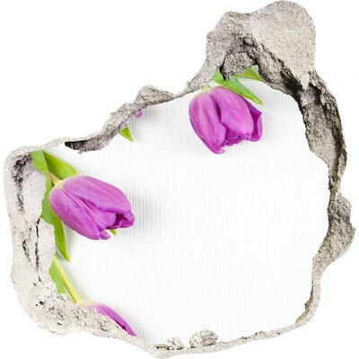 3D muursticker effect gat in de muur Bloemen sijpelen door de muur heen.