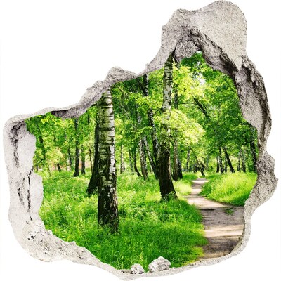 3D muursticker effect gat in de muur Groen bos in het zonlicht