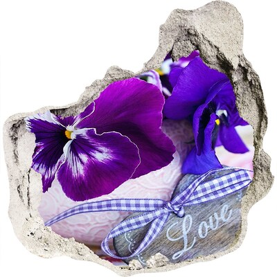 3D wandsticker gat in de muur Bloemenversiering met een hart