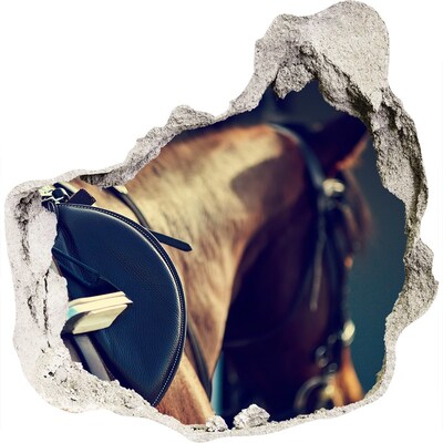 Zelfklevende muursticker 3D gat Een paard schoot van achter de muur vandaan.
